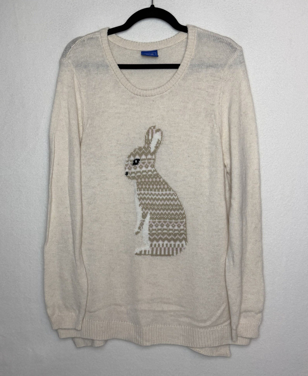 Le Tigre Women's Long Sleeve Beige Knit Fair Isle Pattern Bunny Rabbit Size XL